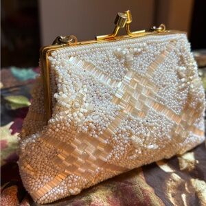Source Unknown Ivory Beaded Clutch